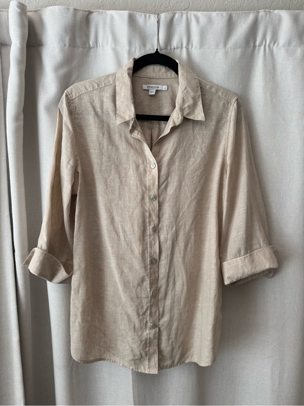 Chico's Beige Button-Front Linen Shirt
